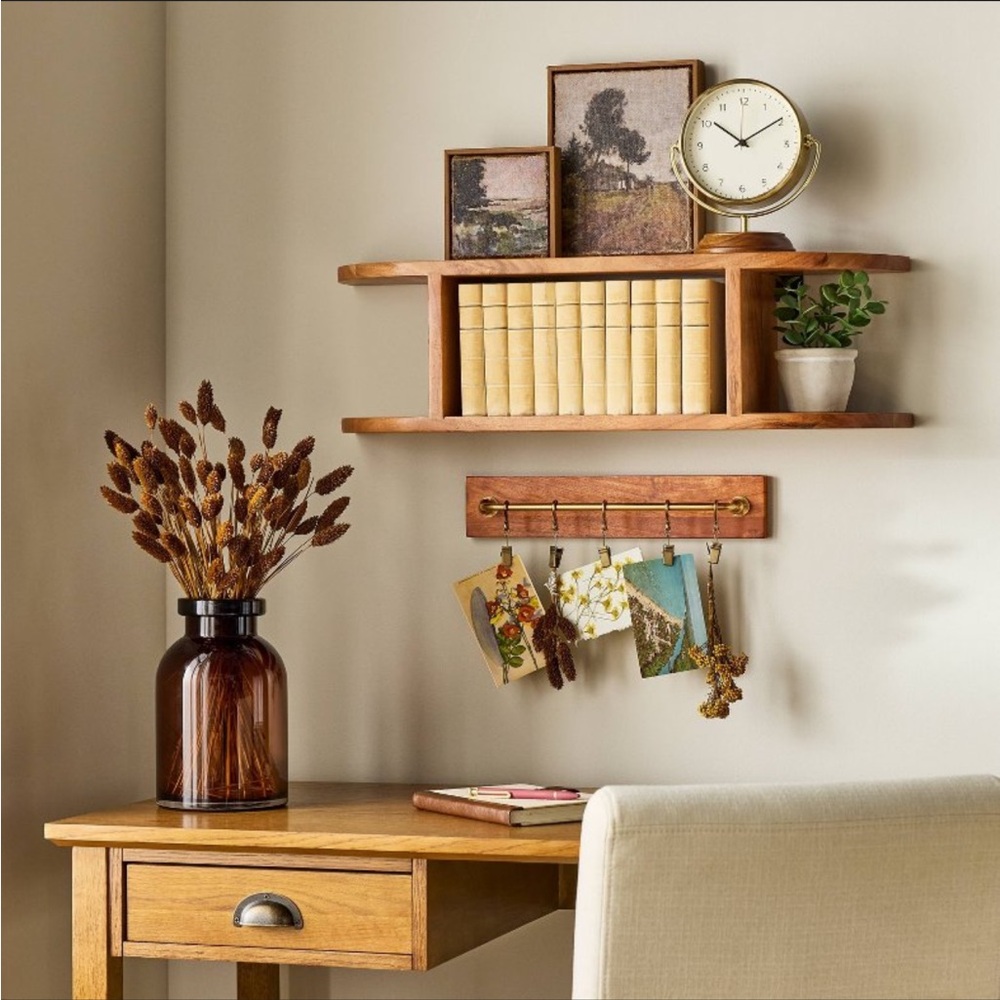 28" Rounded Edge Two Tier Wood Shelf Brown - Hearth & Hand™ with Magnolia